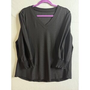 Rapbin Top‎ Women's XXL Smocked Cuff Blouse V-Neck Long Sleeve Top Casual